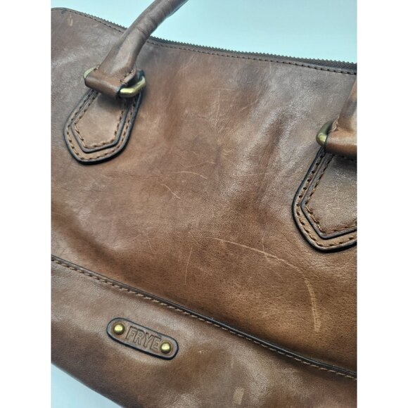 FRYE Jamie Satchel Brown Leather Double Handle Travel Work Bag Purse - Picture 3 of 12